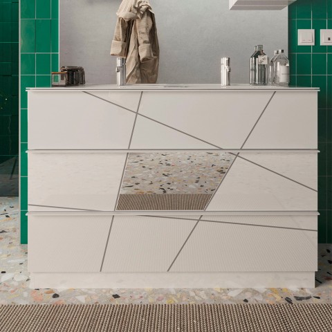 Meuble de salle de bain blanc brillant 3 tiroirs double vasque Liz T Promotion