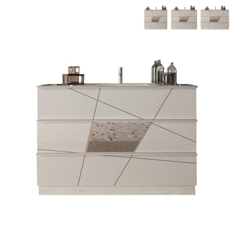 Meuble de salle de bain au sol blanc brillant 3 tiroirs avec lavabo June Promotion