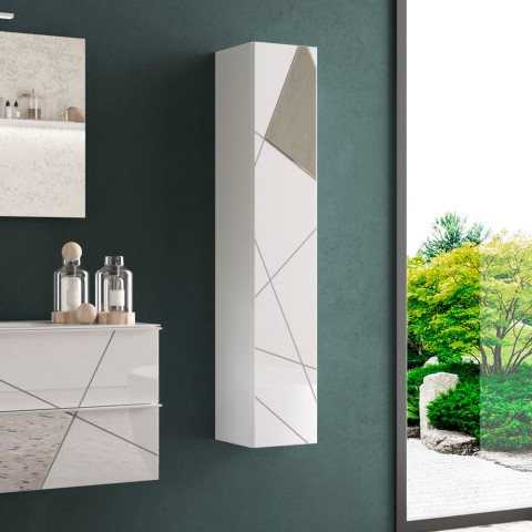 Colonne suspendue de salle de bains moderne blanc brillant 1 porte Lima Promotion