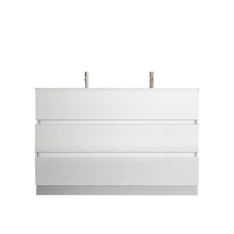 Meuble de salle de bain au sol 3 tiroirs blanc moderne double vasque Ikon T Promotion