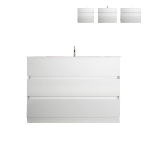 Meuble de salle de bains moderne blanc brillant 3 tiroirs avec lavabo Joey Promotion
