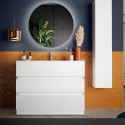 Meuble de salle de bain sur pied moderne blanc brillant avec 3 tiroirs et lavabo Joey. Remises