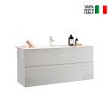 Meuble de salle de bain suspendu moderne avec lavabo, 2 tiroirs blanc brillant Add Réductions