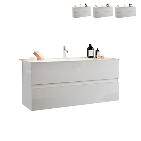 Meuble de salle de bain suspendu moderne avec lavabo, 2 tiroirs blanc brillant Add Promotion