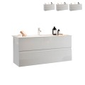 Meuble de salle de bain suspendu moderne avec lavabo, 2 tiroirs blanc brillant Add Promotion