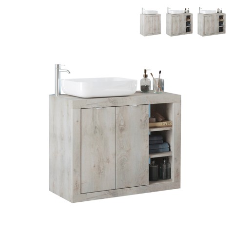 Meuble de salle de bains moderne en bois blanc avec 2 portes et lavabo Griff Promotion