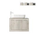 Meuble de salle de bain suspendu avec lavabo et 2 portes en bois blanc moderne Alon Offre