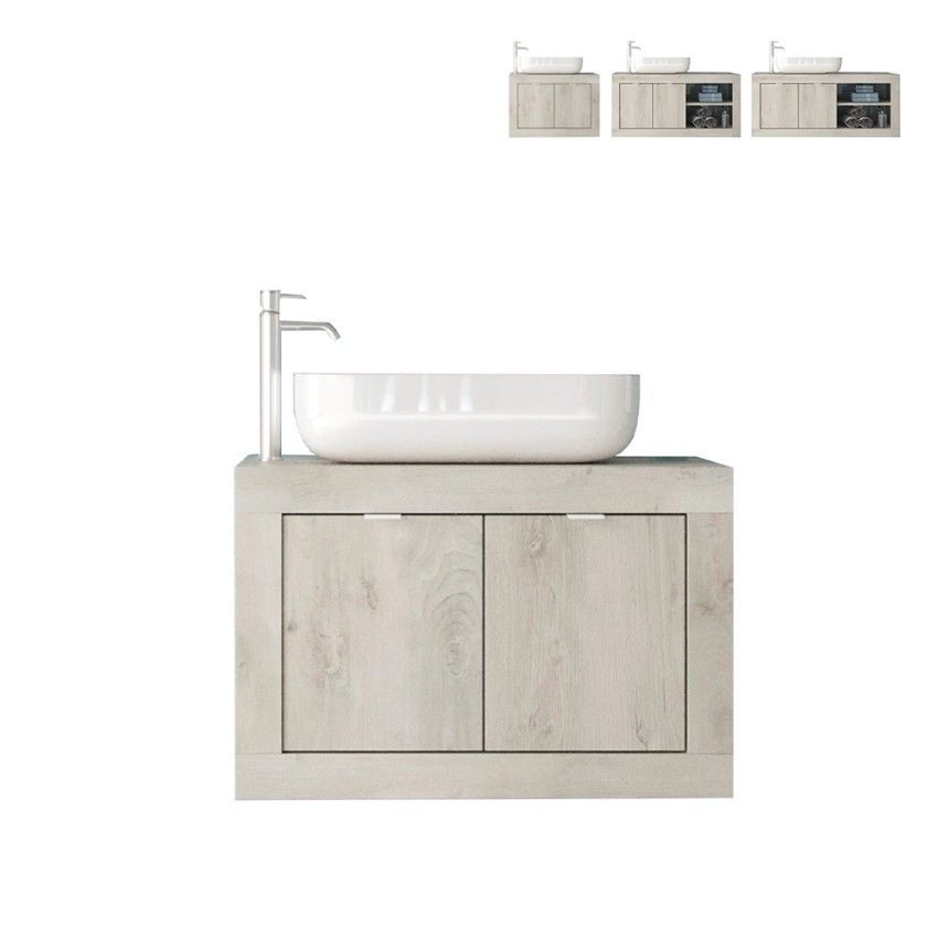 Meuble de salle de bain suspendu avec lavabo et 2 portes en bois blanc moderne Alon Offre Meuble de salle de bain suspendu avec lavabo et 2 portes en bois blanc moderne Alon Offre