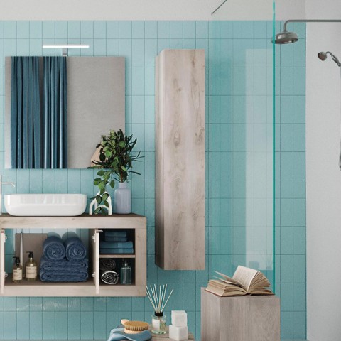 Colonne de salle de bain suspendue 1 porte meuble rangement en bois blanc Bax Promotion
