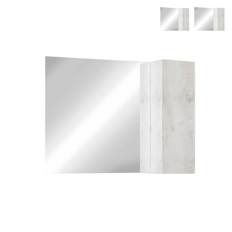 Miroir de salle de bain avec éclairage LED et colonne suspendue 1 porte bois blanc Evin Promotion