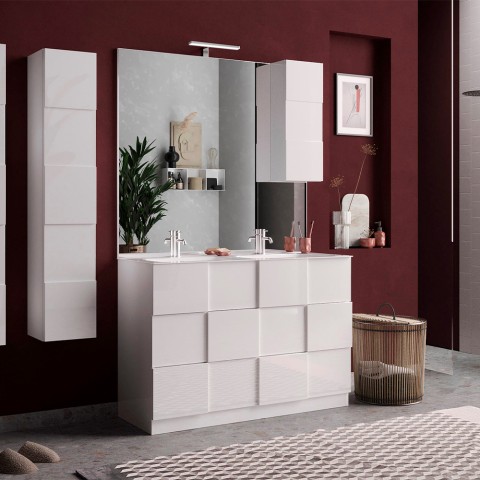 Meuble de salle de bain sur pied blanc brillant double vasque 3 tiroirs Feel T Dama Promotion