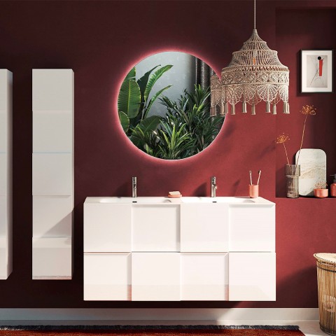 Meuble de salle de bain suspendu à double vasque 2 tiroirs blanc brillant Feel S Dama Promotion