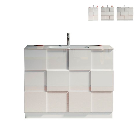 Meuble de salle de bains sur pied avec 3 tiroirs blanc brillant et lavabo Tetra Dama Promotion