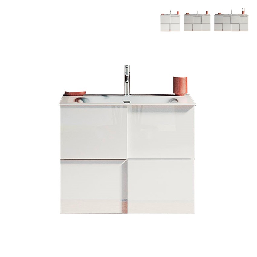 Meuble salle de bain suspendu blanc brillant avec lavabo et 3 tiroirs Gambit Dama Offre Meuble salle de bain suspendu blanc brillant avec lavabo et 3 tiroirs Gambit Dama Offre