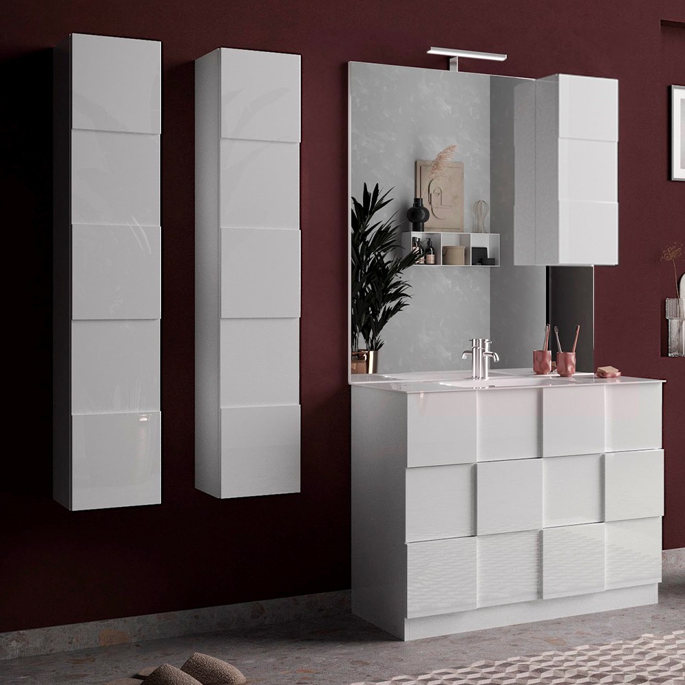 Colonne de salle de bain design moderne suspendue 1 porte blanche brillante Raissa Dama.