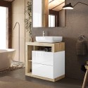 Meuble de salle de bain moderne avec lavabo Jarad BW et 2 tiroirs en bois blanc. Catalogue