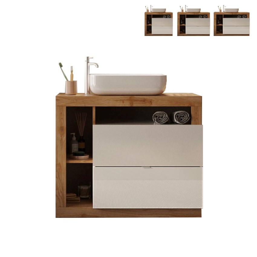 Meuble sous-lavabo moderne 2 tiroirs bois blanc avec vasque Jarad BW Offre Meuble sous-lavabo moderne 2 tiroirs bois blanc avec vasque Jarad BW Offre