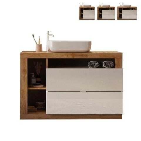 Meuble sous-lavabo moderne 2 tiroirs bois blanc avec vasque Jarad BW Promotion