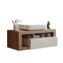 Meuble de salle de bain moderne suspendu avec tiroir lavabo en bois blanc Kura BW. Dimensions