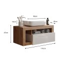 Meuble sous vasque moderne suspendu avec tiroir en bois blanc Kura BW 