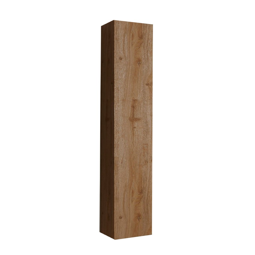 Colonne de salle de bain suspendue 1 porte rangement bois chêne Edon Promotion