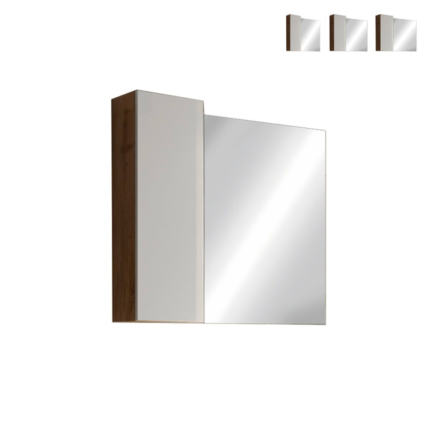 Miroir de salle de bain colonne 1 porte lumière LED blanc bois chêne Pilar BW Offre