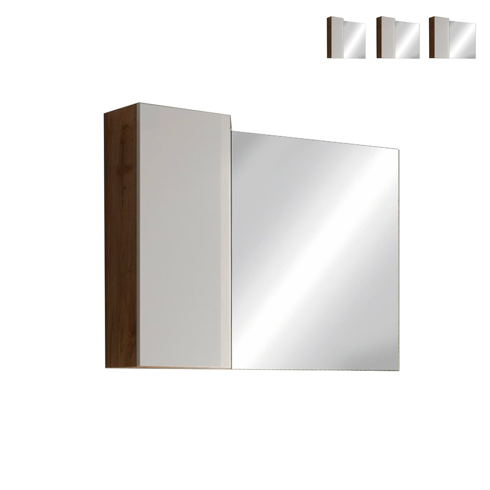 Miroir de salle de bain colonne 1 porte lumière LED blanc bois chêne Pilar BW
