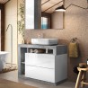 Meuble de salle de bain sur pied avec lavabo et deux tiroirs Jarad BC en blanc gris ciment. Remises