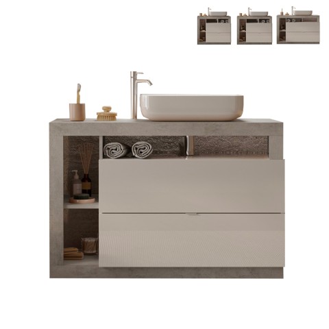 Meuble de salle de bain sur pied avec lavabo, 2 tiroirs blanc et gris ciment Jarad BC Promotion