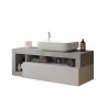 Meuble de salle de bain suspendu avec tiroir, lavabo blanc brillant gris Kura BC Dimensions