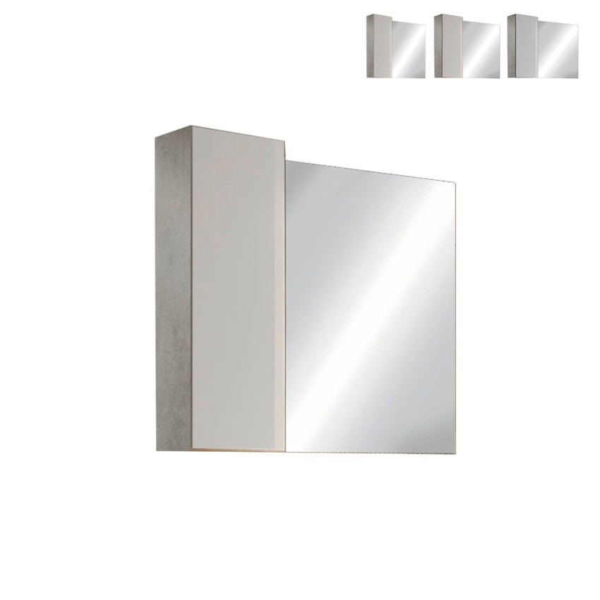 Miroir de salle de bain LED avec colonne 1 porte blanc gris Pilar BC Offre