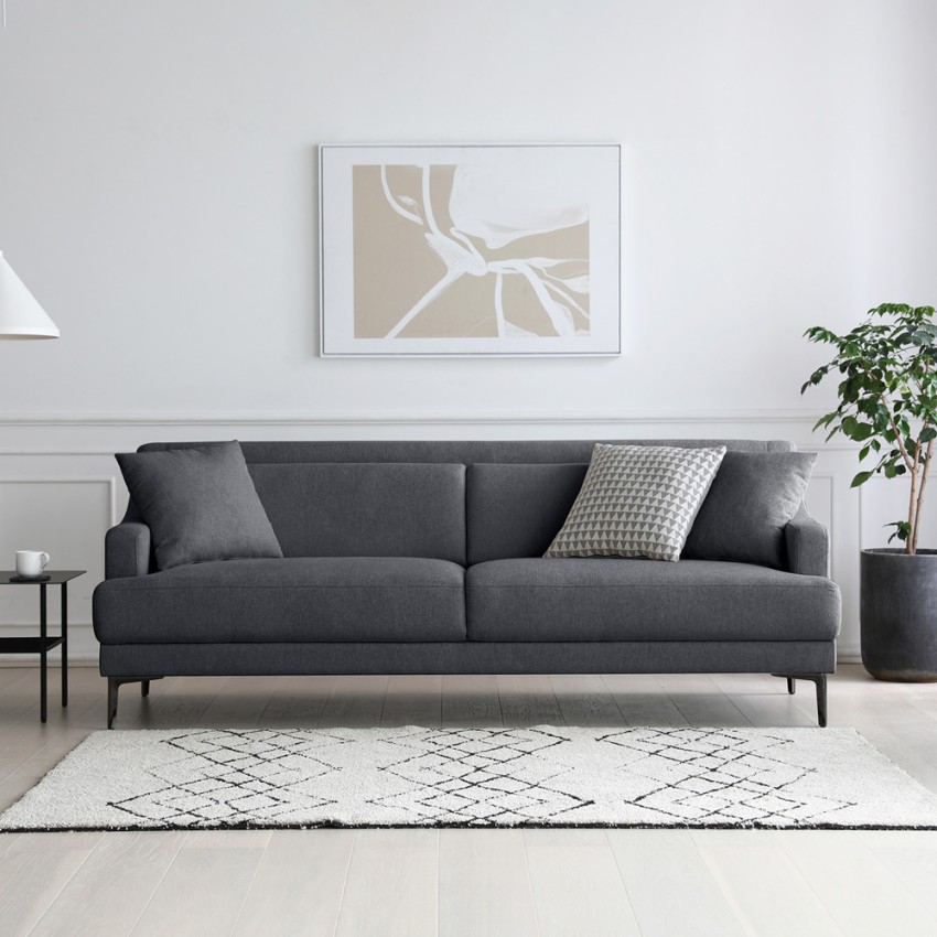 Canapé 3 Places Confortable Design Avec Pieds En Métal 200cm Tissu Noir Egbert