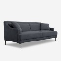 Canapé 3 places confortable de design, avec pieds en métal de 200cm et tissu noir Egbert.