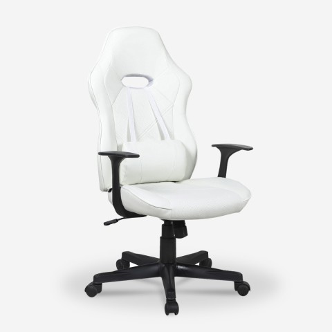 Chaise de jeu de bureau ergonomique avec coussin lombaire blanc Estoril Light Promotion