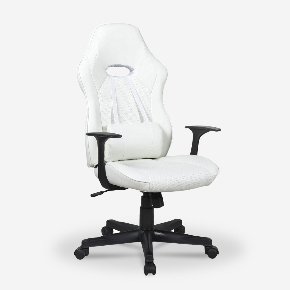 Chaise de jeu de bureau ergonomique avec coussin lombaire blanc Estoril Light