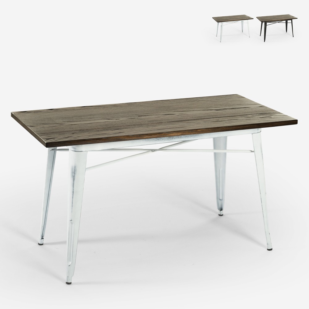 Table de salle à manger 120x60 industrielle vintage en bois et en métal Caupona Brush
