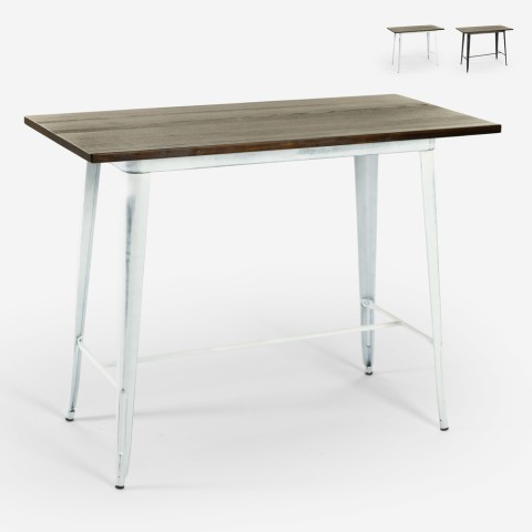 Table haute avec tabourets style industriel vintage 120x60x106 Catal Brush Promotion