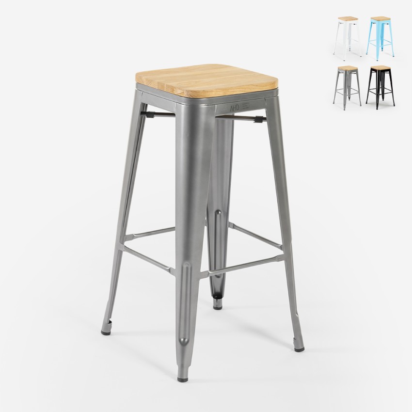 tabouret haut en métal pour cuisine-bar plateau en bois steel up wood Vente tabouret haut en métal pour cuisine-bar plateau en bois steel up wood Vente