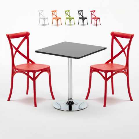 Table Carrée Noire 70x70cm Avec 2 Chaises Colorées Set Intérieur Bar Café Vintage Mojito