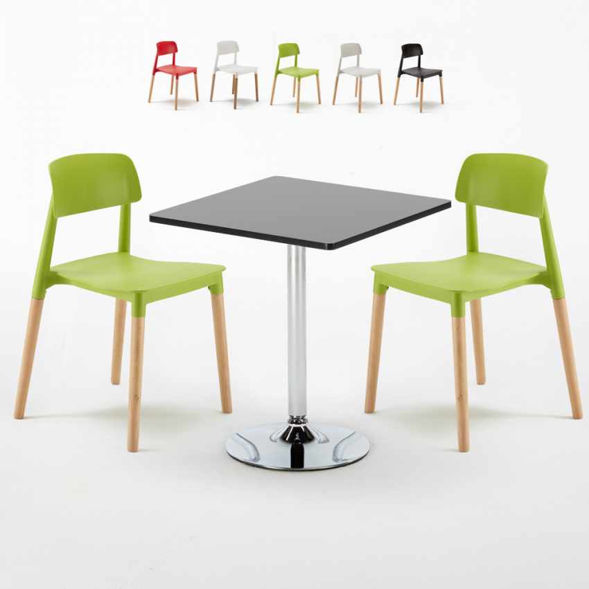 Table carrée noire 70x70cm et 2 chaises colorées d'intérieur Barcellona Mojito Promotion Table carrée noire 70x70cm et 2 chaises colorées d'intérieur Barcellona Mojito Promotion