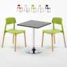 Table carrée noire 70x70cm et 2 chaises colorées d'intérieur Barcellona Mojito Promotion