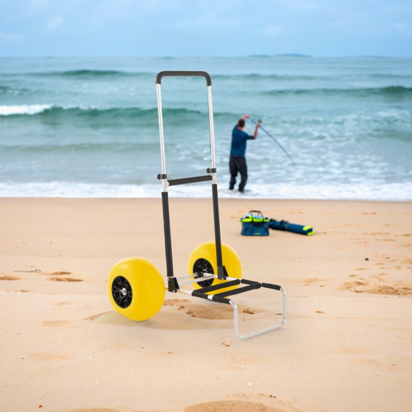 Chariot de pêche de plage à roulettes robustes, chariot de plage avec 3  trous de tige