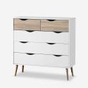 Commode de salon style scandinave en chêne blanc 5 tiroirs Kiricap Offre