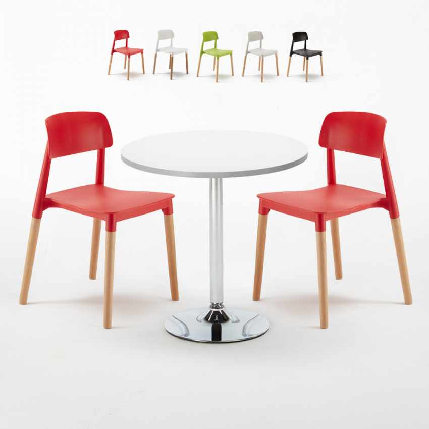 Ahd Amazing Home Design Table ronde blanche 70x70cm avec 2 chaises colorées set intérieur bar café barcellona long island