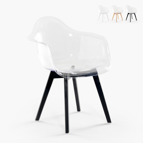 Chaise fauteuil moderne en polycarbonate transparent avec pieds en bois Arinor Promotion