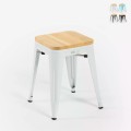 tabouret industriel en métal avec siège bois pour bar et cuisine - steel rocket wood Promotion