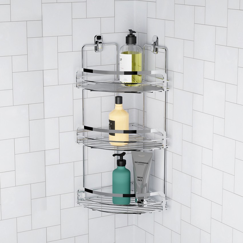 Étagères de salle de bains d'angle 4 niveaux - France Stock - Acier  inoxydable - Blanc - Contemporain - Design