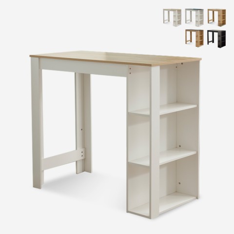 Table haute bar îlot de cuisine pour tabourets avec étagères Charmes Promotion
