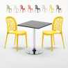 Table Carrée Noire 70x70cm et 2 Chaises Colorées Set Intérieur Bar Café WEDDING Mojito Promotion