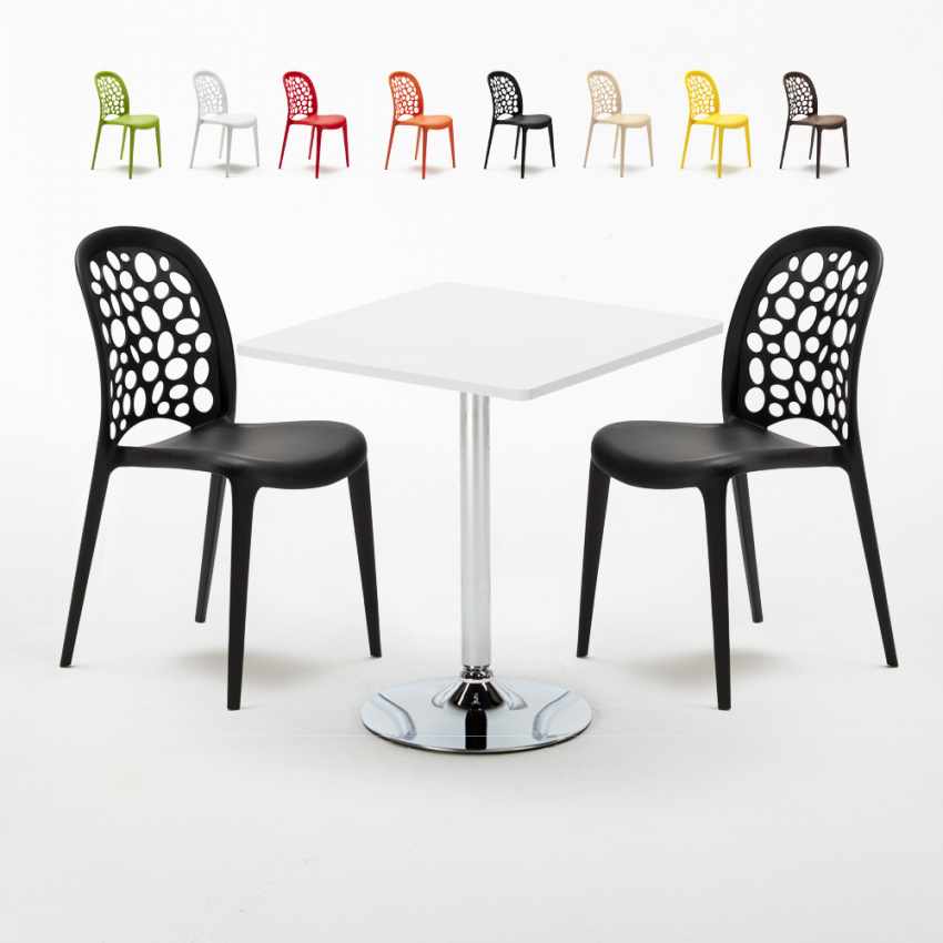 Table Carrée Blanche 70x70cm Avec 2 Chaises Colorées Set Intérieur Bar Café Weddin Cocktail